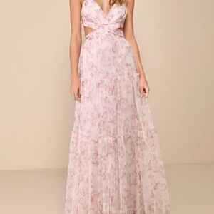 Lulu's Blush Floral Cutout Gown